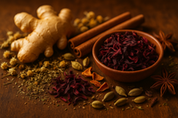 Herbal components (ginger, hibiscus, cinnamon, etc.)